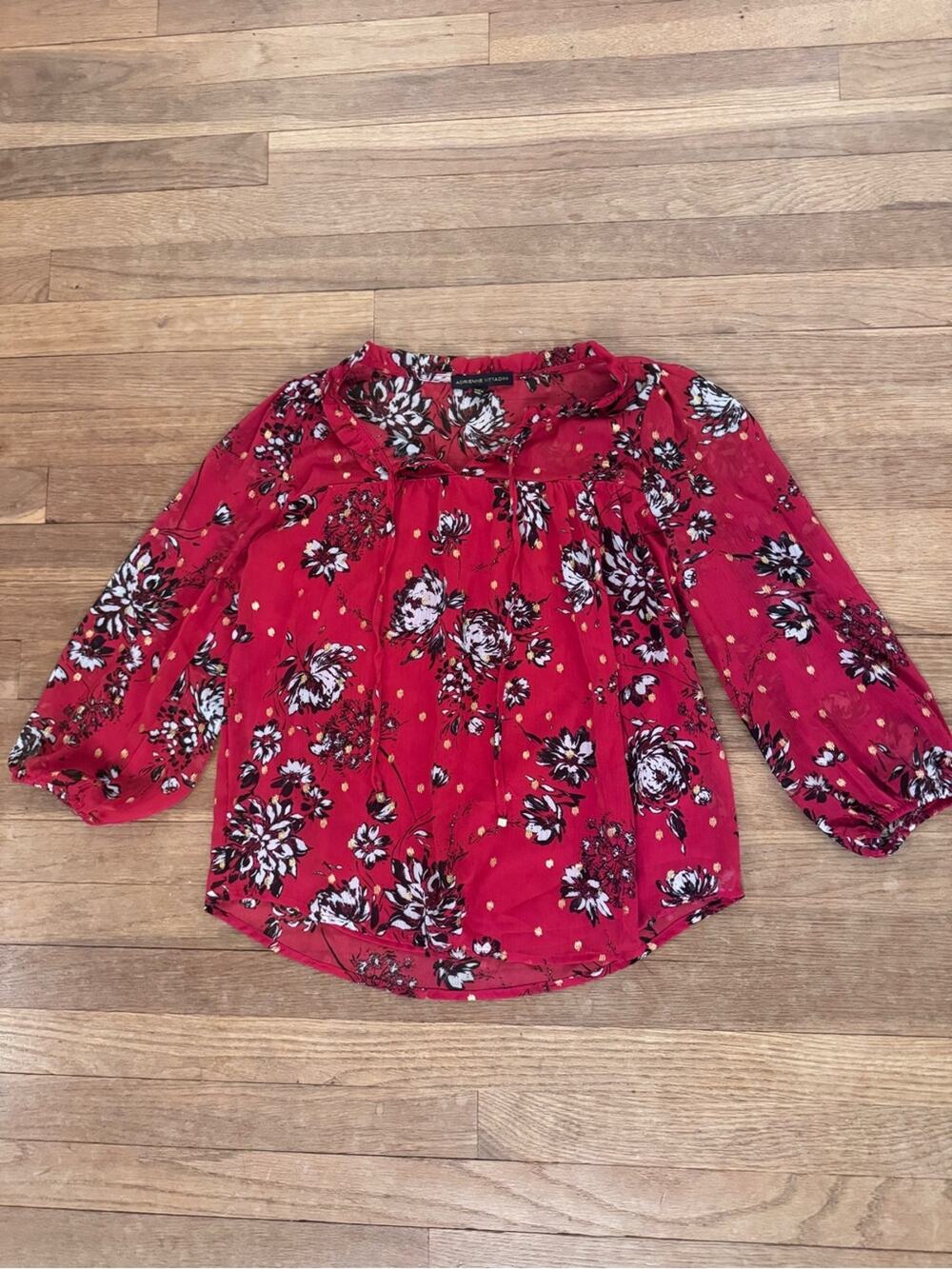 Adrienne Vittadini Women's Red Floral Blouse - Size Small
 b14